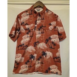 Chaps mens Hawaiian Shirt Med Palm Trees Red Moisture Wicking Button Down‎
